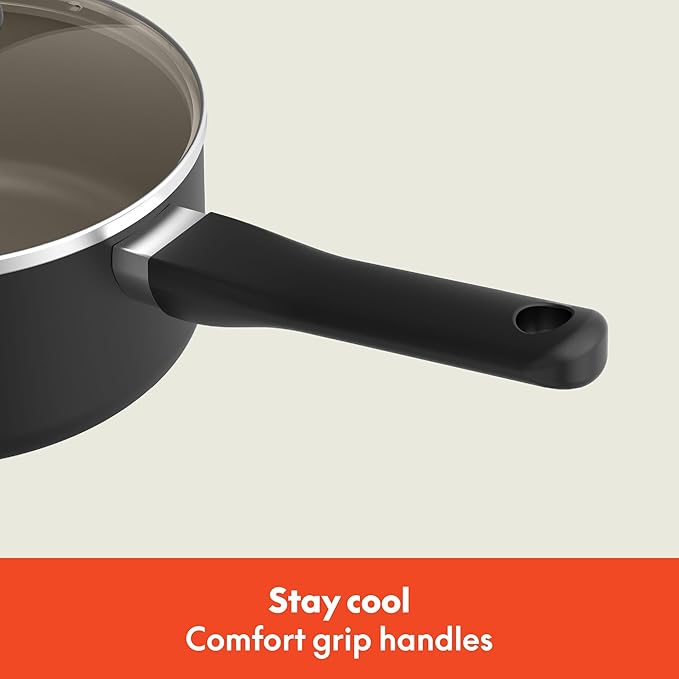 bella 12 Piece Cookware Set with EverGood™ Ceramic Nonstick Coating, Dishwasher & Oven Safe, All Stovetops Compatible, Tempered Glass Lids and Cool Touch Handles, Black