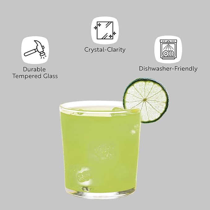 Restaurantware Sumi 12.5 Ounce Double Old Fashioned Glasses Set of 12 Lead-Free Scotch Glasses - Tempered Dishwasher-Safe Glassware Clear Glass Whiskey Glasses Serve Cocktails and Liquors