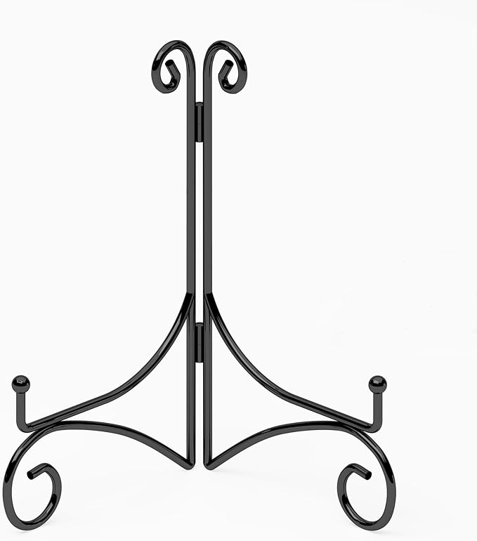 Plate Display Stands with Hinged Folding Design, 8 Inch Picture Frame Stand for Tables, Decorative Easels for Plates, Photos, Cards and Books, 8’’ Black, 2-Pack