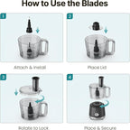 OLIXIS Food Processor 10.5 Cup, Vegetable Choppers with Slicing Shredding Chopping Kneading, Dishwasher Safe, Food Grinder, Stainless Steel Blades, for Smoothie Fruit Dough, 2.6QT, Black