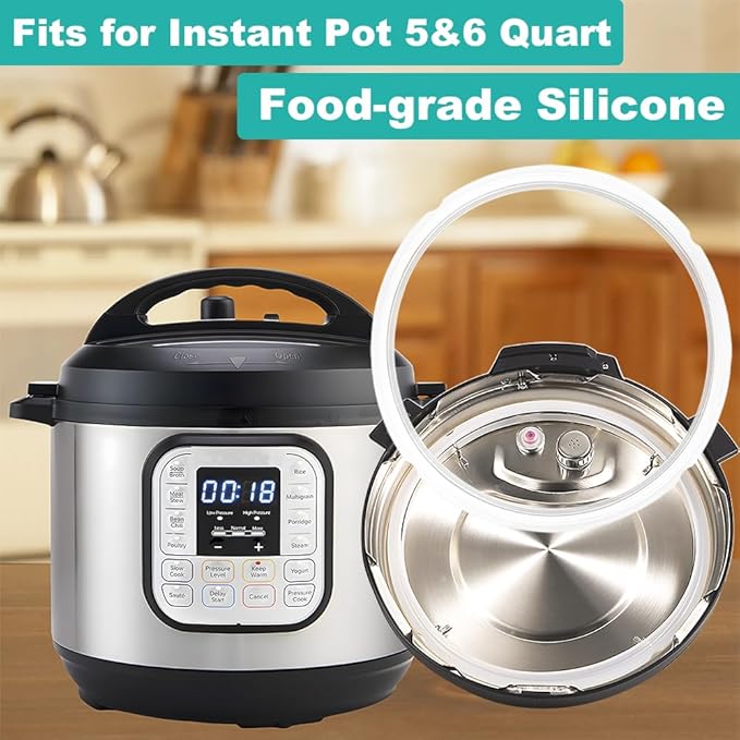 2-Pack Sealing Ring for Instant Pot 6 Quart, Food-grade Silicone Replacement Parts for Instant Pot 6 Qt, BPA-Free Accessories for Instant Pot, Lid Gasket Seal Sealing Ring for Instantpot 5&6 Qt, Clear