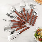9-Piece Kitchen Tools and Gadgets Set with Wood Imitation Handle BRIIEC Stainless Steel Cooking Utensils Kitchen Accessories Includes Can Opener Garlic Press Peeler