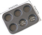 2 Pack Mini Tart Pan, 2.75" Egg Tart Molds 6-Cavity Non Stick Fluted Mini Tart Mould, Reusable Quiche Bakeware Carbon Steel for Pies, Quiche, Cheese Cakes, Desserts(Not Included Cutting Mold)