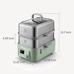 BUYDEEM G563-A501 Electric Food Steamer for Cooking, 2 Tire Stainless Steel Steamer with Slow Cook Mode, 1500W, 10-Quart, Green