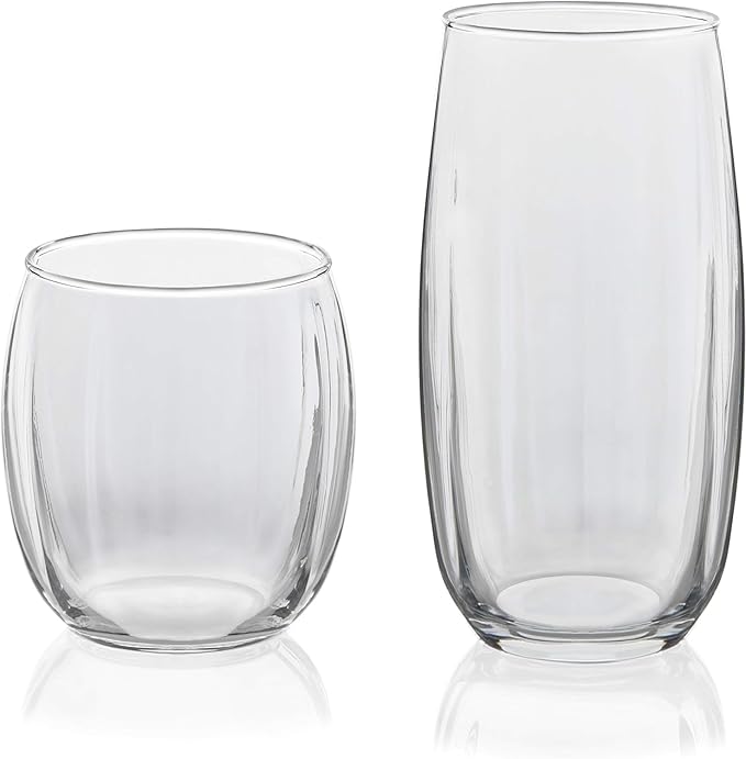 Libbey Samba Tumbler and Rocks Glasses Set of 16, All Purpose Everyday Drinking Glasses Set, Dishwasher Safe Kitchen Glassware Set for Holidays Events