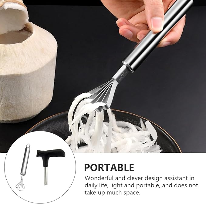 Homoyoyo Coconut Opener and Meat Grater Set, Reusable Kitchen Gadget for Fresh Coconut Shell Opening and Shredding, Safe Tool Kit for Home Cooking and Tropical Fruit Preparation