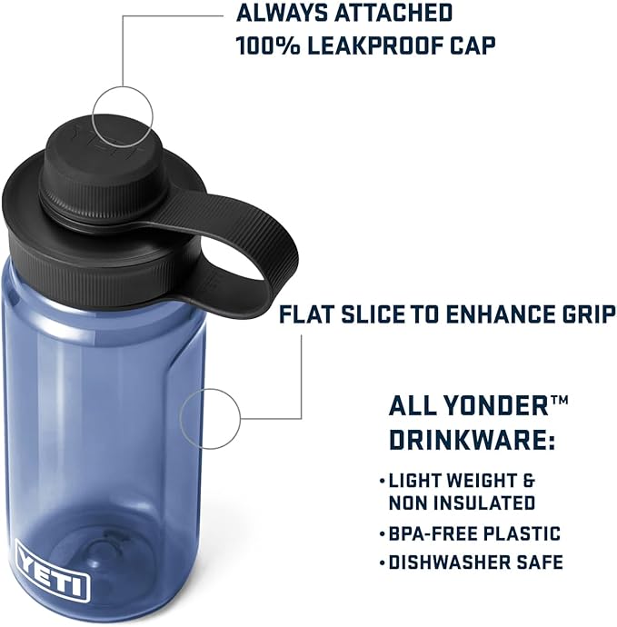 YETI Yonder Water Bottle with Yonder Tether Cap, Lightweight, Leakproof and BPA-Free