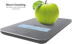 NutraTrack™ Food Scale with Nutrition Calculator, Standalone Calorie Scale for Meal Prep Weight Loss, 999 Pre-Loaded & 999 Custom Food Codes Compact Kitchen Scale Battery Operated 11lb Capacity Silver