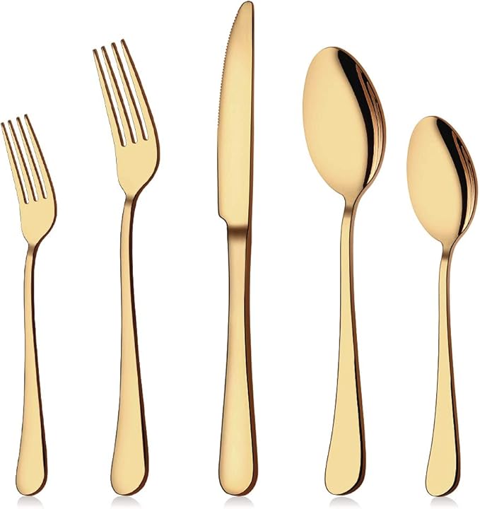 Aisoso Gold Silverware Set for 8, 40-Piece Gold Flatware Set Stainless Steel Cutlery Kitchen Utensil Set Mirror Polished