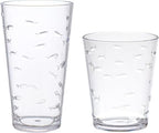 KLIFA- CHARLESTON- 16.5 & 19 oz, Set of 8, School of Fish Acrylic Drinking Glasses, BPA-Free, Stackable Plastic Drinkware, Dishwasher Safe Cups, Clear