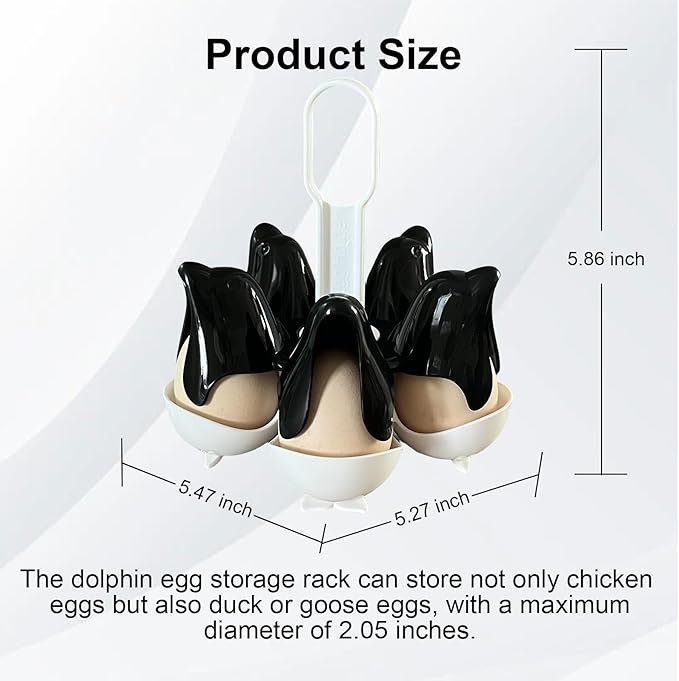 Asltw Dolphin Boiled Egg Holder – 3-in-1 Cooker, Server & Fridge Tray for Soft/Hard Eggs, BPA-Free, Cute Kitchen Gift for Kids & Families (Black+White)