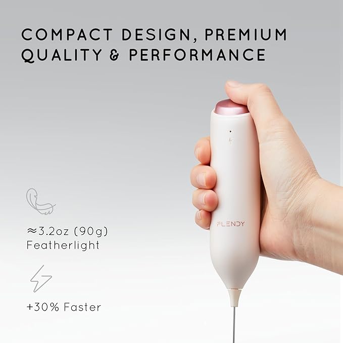 Flendy Rechargeable Milk Frother Handheld, Coffee Frother Handheld with USB-C Charging Stand, Electric Drink Mixer Handheld, Mini Electric Whisk Frother for Coffee, Matcha, etc
