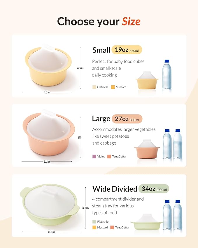 Moyuum Silicone Microwave Steamer | Made in Korea, Baby Food Maker Bowl with Lid, Egg and Vegetable Steam Cooker, Japanese Donabe Inspired Cooking Pot, Dishwasher Safe(Large, Violet)