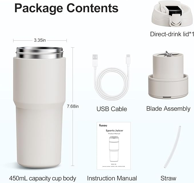 Kawu Personal Blender, 23oz Stainless Steel Portable Blender for Shakes and Smoothies, Electric Shaker Bottle with 10 Blades, USB Rechargeable Travel Mixer with Straw & Lid for Gym Office Home