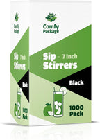 Comfy Package [7 Inch - Case of 10,000] Black Coffee Drink Stirrers & Cocktail Straws - Disposable Plastic Sip Stir Sticks for Hot & Cold Beverages