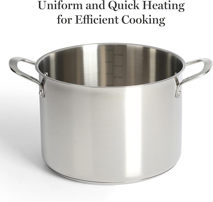 Martha Stewart Castelle 10 Piece 18/8 Durable Stainless Steel Induction Safe Non-Toxic Triply Bottom Kitchen Pots and Pans Cookware Set - Dishwasher Safe