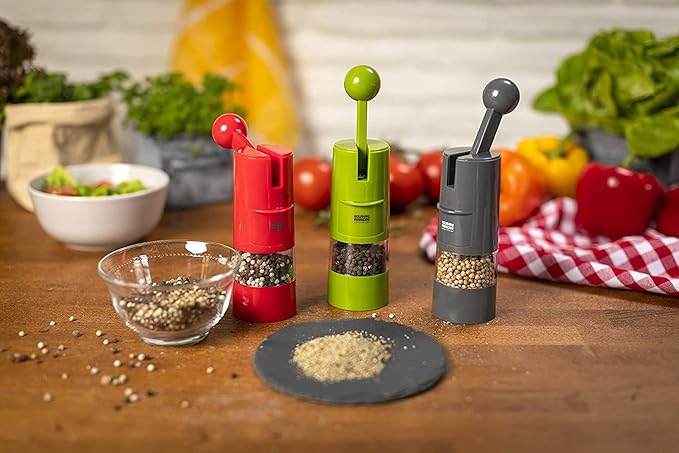 Kuhn Rikon Adjustable Ratchet Grinder with Ceramic Mechanism for Salt, Pepper and Spices, 8.5 x 2.25 inches, Red