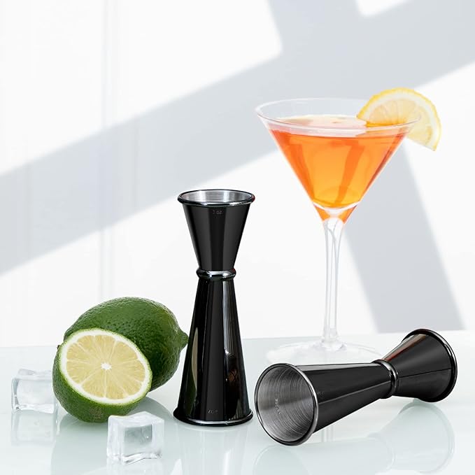 Jigger for Bartending, Briout Double Cocktail Jigger Japanese Premium 304 Food Grade Stainless Steel Jigger 2 OZ 1 OZ with Measurements Inside, Black