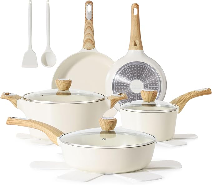 SENSARTE Ceramic Cookware Sets, Pots and Pans Set Non stick, Granite Induction Cookware, Non toxic Healthy Non Stick Kitchen Cooking Set, with Frying Pans Set, PFAS PTFE PFOA PFOS Free,14 Pcs