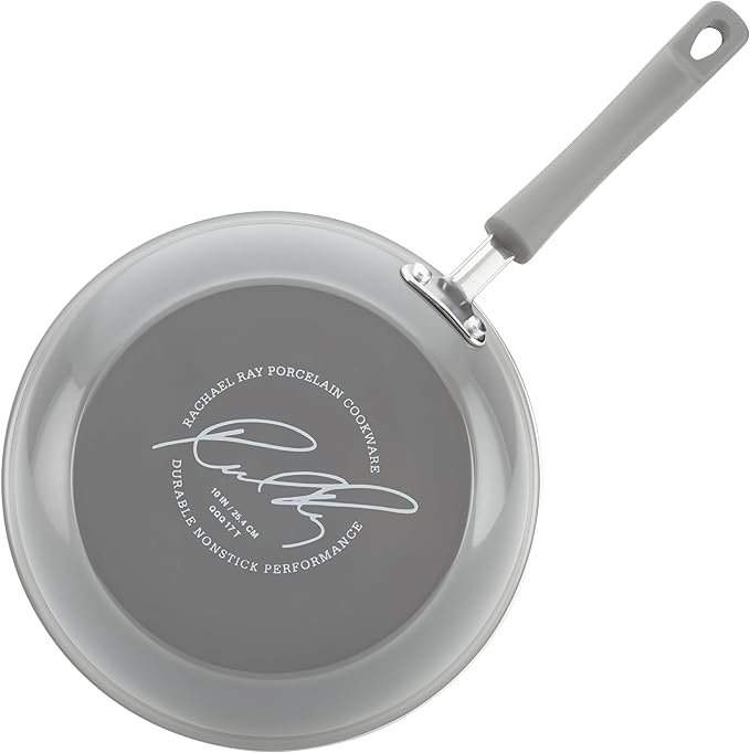 Rachael Ray Brights Nonstick Cookware Pots and Pans Set, 14 Piece, Sea Salt Gray