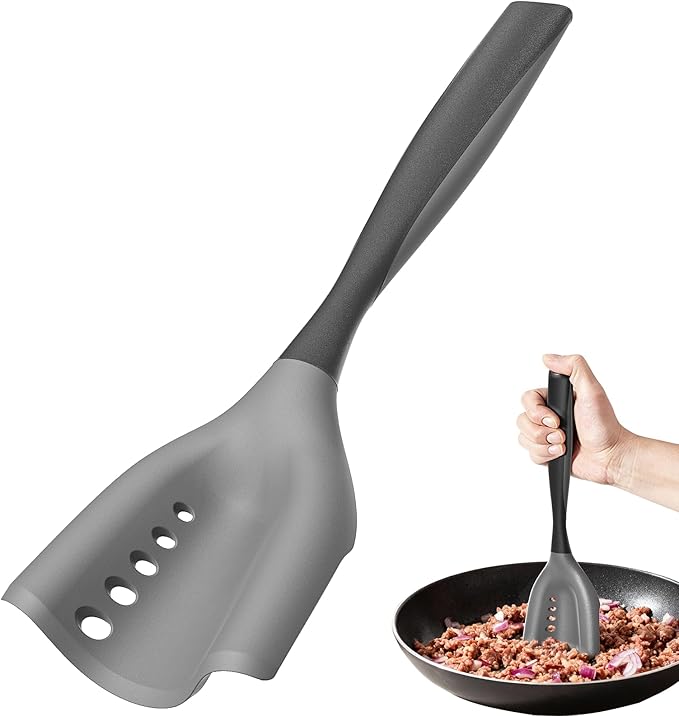 Mincing Spatula Meat Chopper, Hamburger Grinder, Premium Heat Resistant Smasher for Ground Beef, Potato Mix Tool, Meat & Poultry Tenderizers-Black