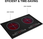 24 inch 2 Burners Electric Cooktop 110V Ceramic Electric Stove with 2 Cooktops 2200W Ajustable portable Electric Cooktop for Cooking(2 Burner Countertop)