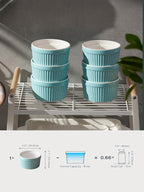 DOWAN 8 oz Ramekins - Ramekins for Creme Brulee Porcelain Ramekins Oven Safe, Classic Style Ramekins for Baking Souffle Ramekins Ramekins Bowls, Set of 6, Blue