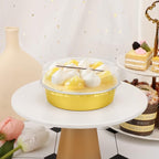 Beasea Disposable Pie Tins 4 Inch, 100 Pack Mini Tart Pans with Lids, 8 Oz Golden Aluminum Pie Pan Tin Tart Pans Round Oven Baking Mini Cake Pan for Pie Tart Quiche