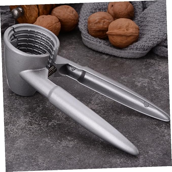 TIDTALEO Multi-functional Walnut Opener and Nutcracker Clip with Aluminum Funnel, Handheld Silver Nutcracker Tool for Walnuts and Pecans, Kitchen Specialty Gadget for Home Use