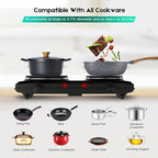 CUKOR Double Cast Iron 2 Burner, 1800W Countertop Burner, Dual Electric Stove Burners, Portable Double Burner for Cooking