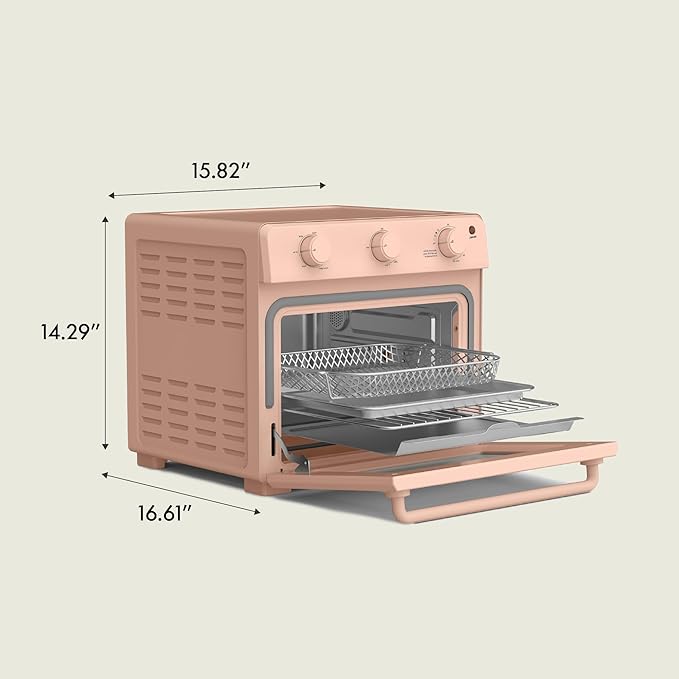 bella Air Fry Toaster Oven, 7 Preset Cooking Options, Dishwasher-Safe EverGood Coated Trays Included, 60-Minute Auto Shutoff w Audible Timer, Power Indicator Light, 1700 Watt, Blossom