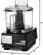 Waring Commercial WFP11SW 2.5 Quart Food Processor, 3/4 HP Motor, Low Profile Design, Patented LiquiLock Seal Bowl System, Includes Whipping Disc and a Standard S blade for Chopping, Pureeing, and Emulsyfying, 120V, 5-15 Phase Plug