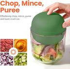 Nutricook Choppi Cordless Electric Vegetable Chopper & Mini Food Processor for Dicing, Shredding, Mincing, and Puree, Portable and Rechargeable, 2-Cup, 500 mL, 4000 mAh Battery, Sage Green