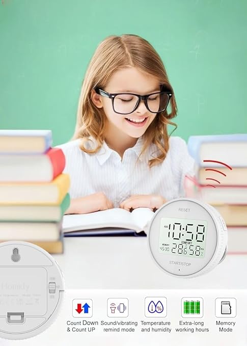 Magnetic Digital Hygrometer & Indoor Thermometer - Kitchen Timer for Cooking, Baking, Fitness, AAA Battery Included