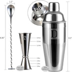 24oz Cocktail Shaker Set with 1 oz 2oz Jigger - Monogramm Initials Martini Shaker Set - 304 Stainless Steel Bar Shaker for Margarita,Mojito-Personalized Gift for Friend,Husband-S