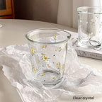 Set of 2 12 OZ Floral Drinking Glasses French Glass Coffee Cup Cute Flower Glass Cups for Iced Coffee,Tea,Juice,Latte,Milk,Dessert,Stackable Glassware Drinkware Set(white yellow)