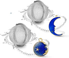 NSTaygate 2pcs Tea Infuser, Tea Strainers for Loose Tea, Gold Plated Enamel Moon Star Celestial Charm Pendant Tea Ball Set Loose Tea Steeper Gifts for Women