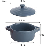 Jucoan 4 Pack Porcelain Ramekin with Lids and Handles Oven Safe, 8 oz Round Ramekins Souffle Creme Brulee Baking Dish, Pudding Custard Dish, Individual Servings Mini Casserole Dishes, 4 Colors