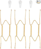 3 Pack Plate Hangers for The Wall, Suitable for 8-10 inch Art Plate, Stainless Steel Invisible Heavy Duty Wire Plate Holder with Wall Hooks, Plate Hangers for Displaying Plates, Platter, Dish, Gold