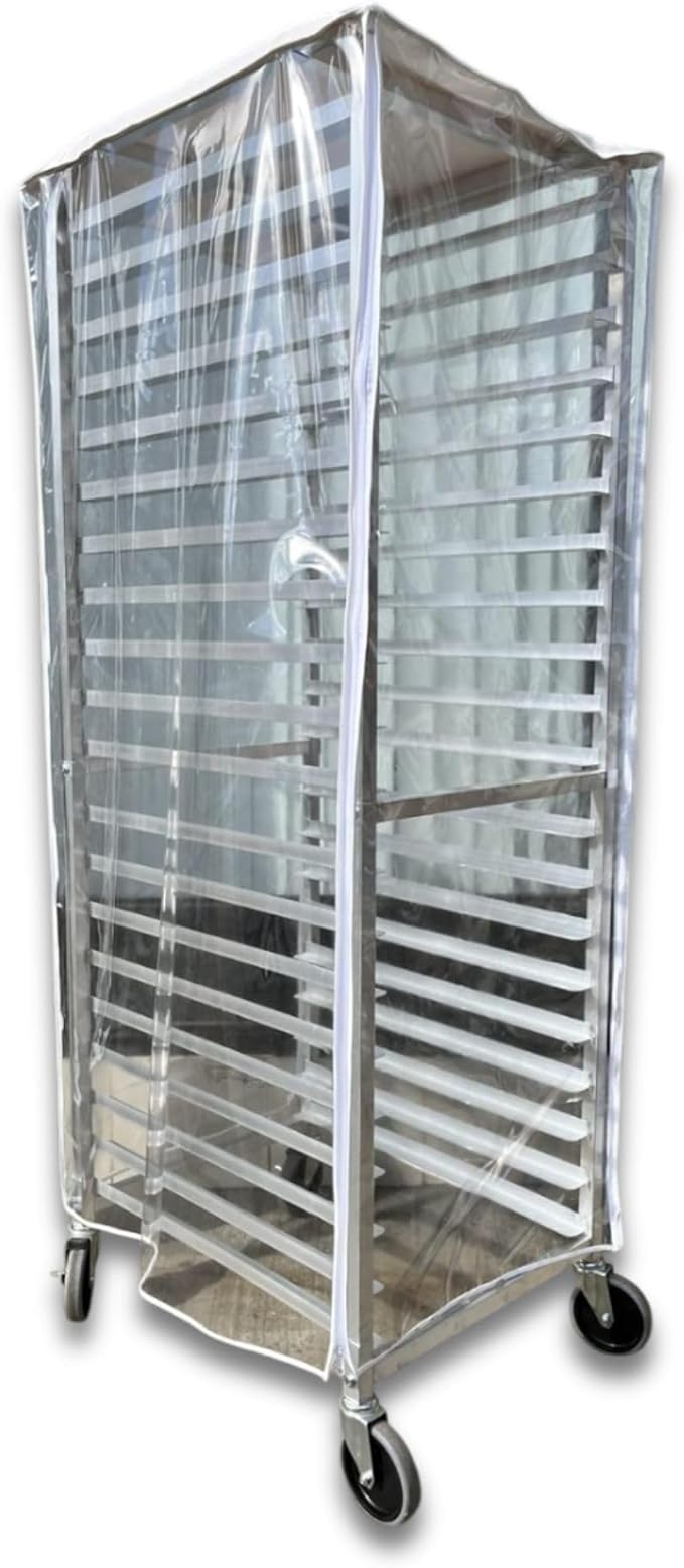 Bakery Food Pan Sheet Rack Cover – Heavy Duty PVC Vinyl Zippered Bun Pan Rack Cover – Long-lasting Use Durable Covers with 3 Zippers – Made in USA (Transparent, 23"W x 28"L x 61"H)