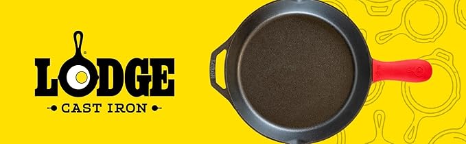 Lodge Seasoned Cast Iron Skillet - Quality Frying Pan for the Stove, Oven, Grill & Campfire - Includes Silicone Hot Handle Holder - Non-Toxic, Nonstick & Long-Lasting - 12 Inches