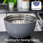 WHYSKO® Stainless Steel Mixing Bowls (Set of 3) with Non-Slip Silicone Base for Kitchen, Dishwasher Safe Bowls for Meal Prep, Cooking, Baking, Serving, Food Storage (Grey)