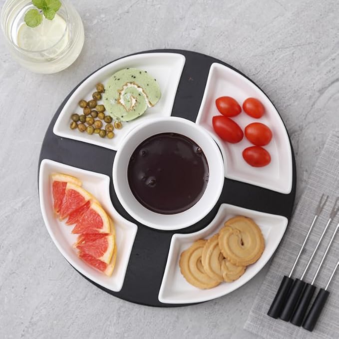 Fondue Pot Set,Ceramic Butter Warmer Set with 4 Forks and 4 Dishes,Cheese Fondue Pot,Fondue Pot Melting Pot Set,Melt Hot Pot Bowl Set For Cheese Chocolate Butter Caramel