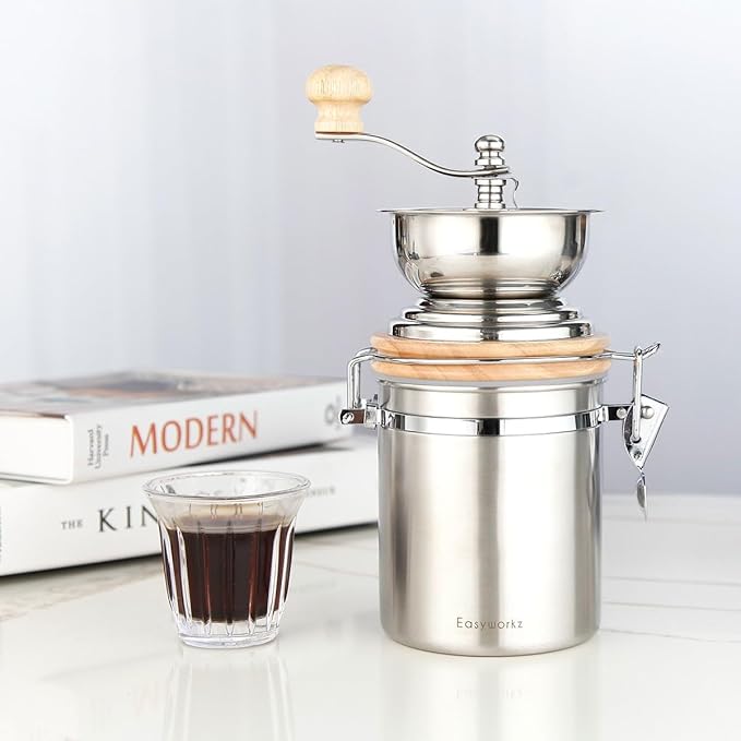 Easyworkz Manual Coffee Grinder - Adjustable Settings, Airtight Canister - Coffee Bean Mill Tool for Kitchen, Hand Crank Coffee Grinder