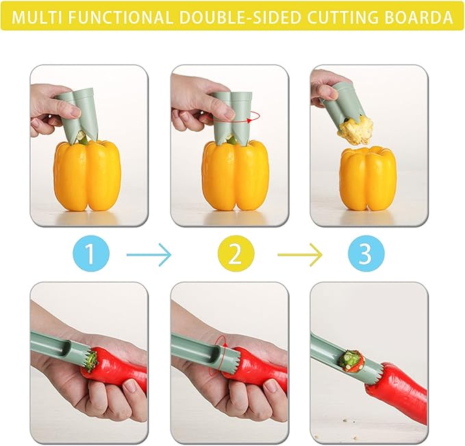 Pepper Corer, 2 in 1 Red Bell Pepper Seed Corer Remover Tool, Fruit & Vegetable Corers Quick Cave Tools for Jalapeno Cutter Deseeder, Yellow Blue, 3 PCS