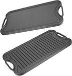 Reversible Cast Iron Griddle Plate for Gas Grill, Stovetop Grill Pan for Electric Stove, Pre-Seasoned Grill Griddle Pan for Gas Stove Top 2 Burner, Extra Large Stove Top Grill Plate 20" x 10.5"