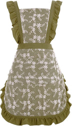 Pinknoke Vintage Pinafore Apron Dress for Women with Pockets Cute Floral Chef Aprons for Kitchen Cooking Baking Gardening
