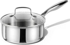 CAROTE 1.5Qt Stainless Steel Saucepan, Non-Toxic 3-Ply Stainless Steel Cookware Set with Lids, Small Kitchen Pots, Oven Safe, Compatible with Induction, Ceramic, Gas