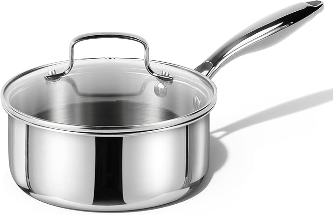 CAROTE 1.5Qt Stainless Steel Saucepan, Non-Toxic 3-Ply Stainless Steel Cookware Set with Lids, Small Kitchen Pots, Oven Safe, Compatible with Induction, Ceramic, Gas