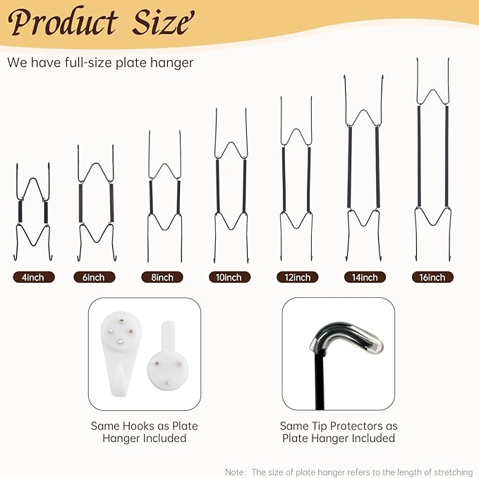 3 Pack 12/14/16 Inch Decorative Plate Medium Plate Hangers for The Wall, Invisible Stainless Steel Wall Hangers for Display with Hooks, for Platter/Dish/Picture(Black)